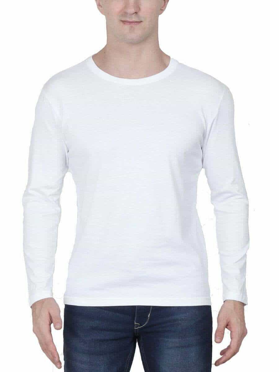 Men's White Full Sleeve Round Neck Plain T-Shirt
