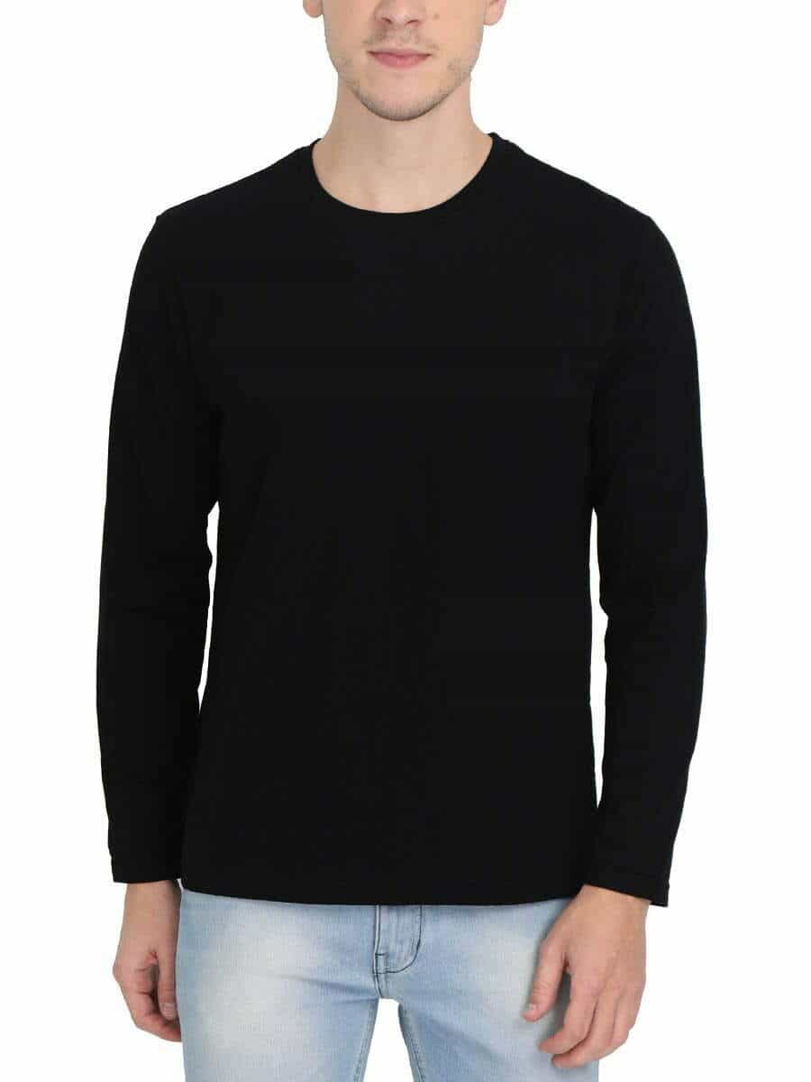 Men's Black Full Sleeve Round Neck Plain T-Shirt