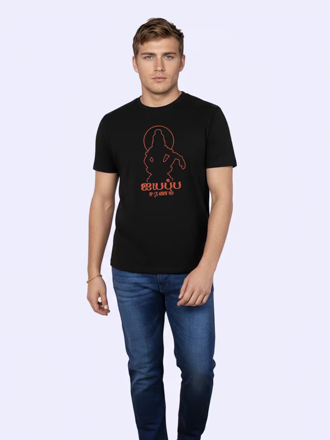 Ayyappa Saranam Outline T-Shirt For Men - Half Sleeve