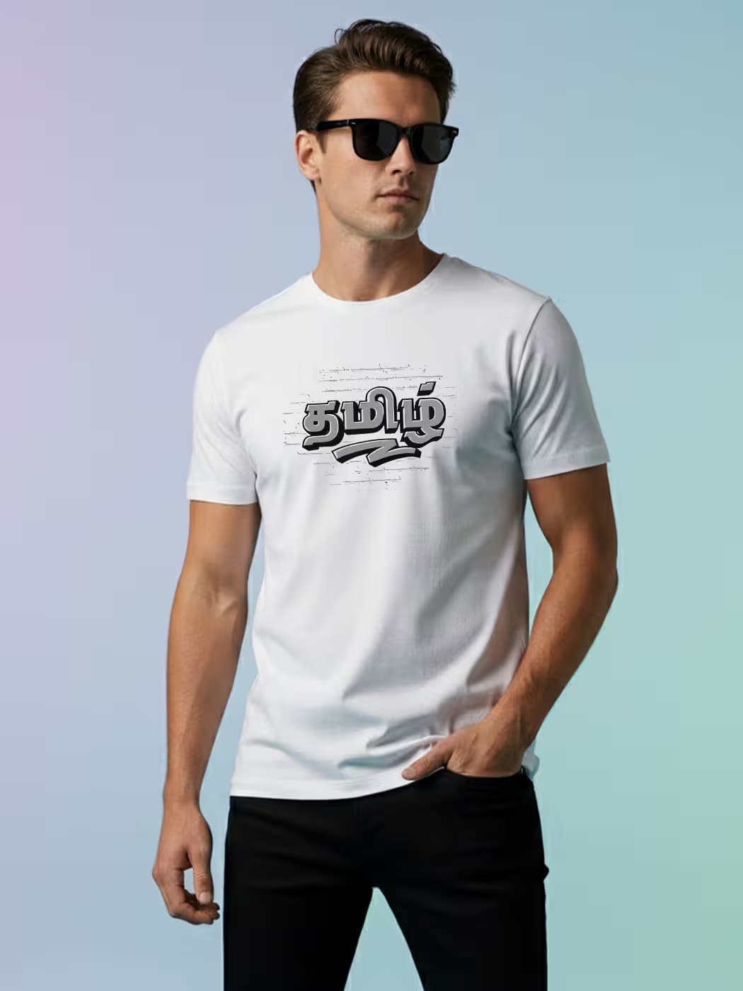 Tamil Typography T-Shirt For Men - Half Sleeve