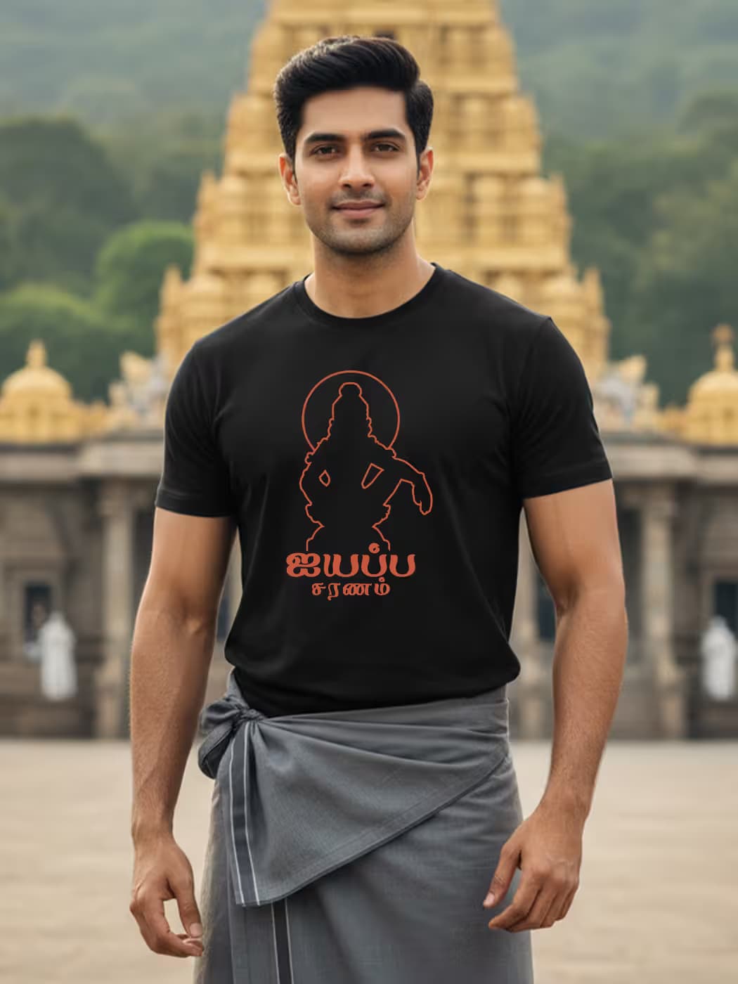 Ayyappa Saranam Outline T-Shirt For Men - Half Sleeve