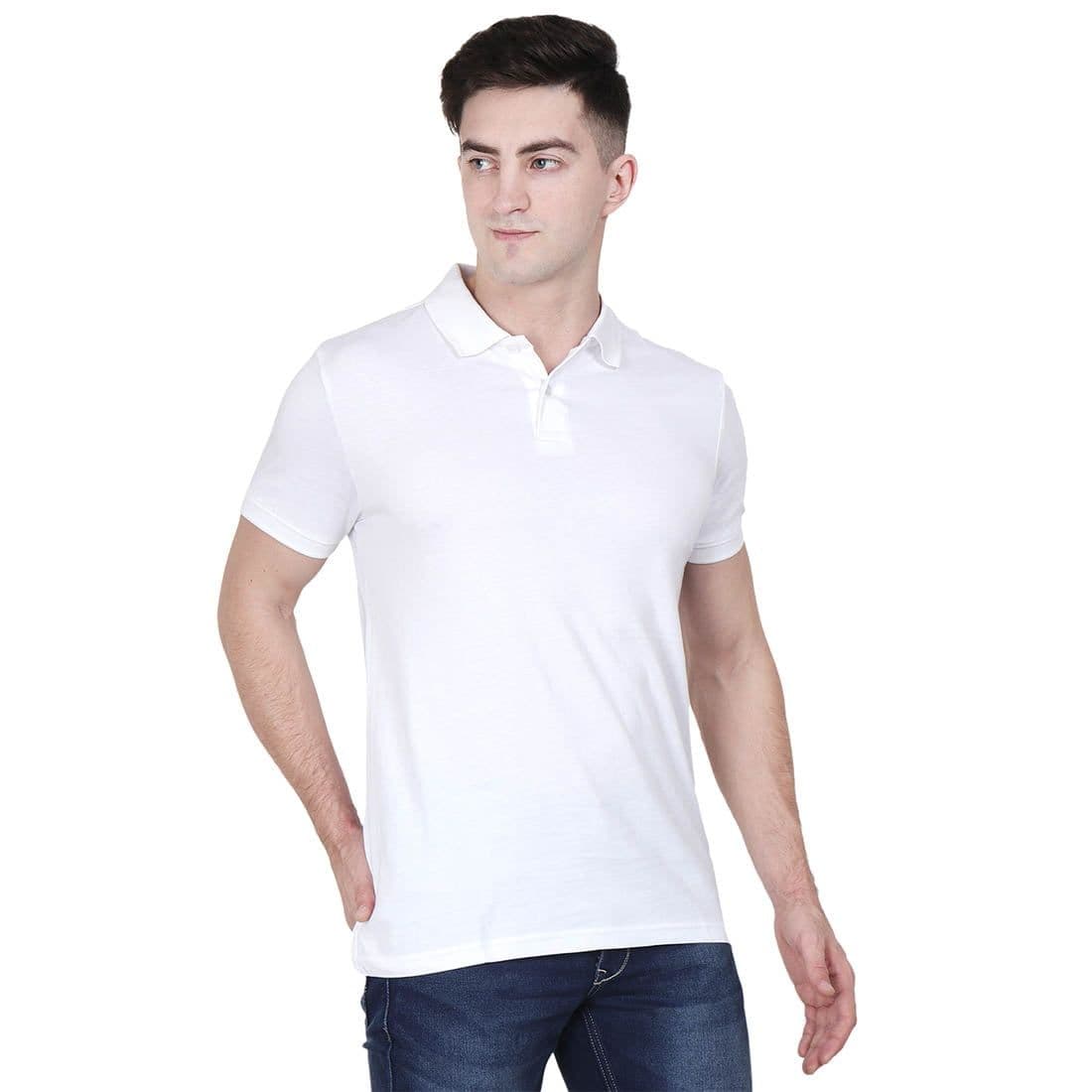 White Polo Collar Plain T-Shirt