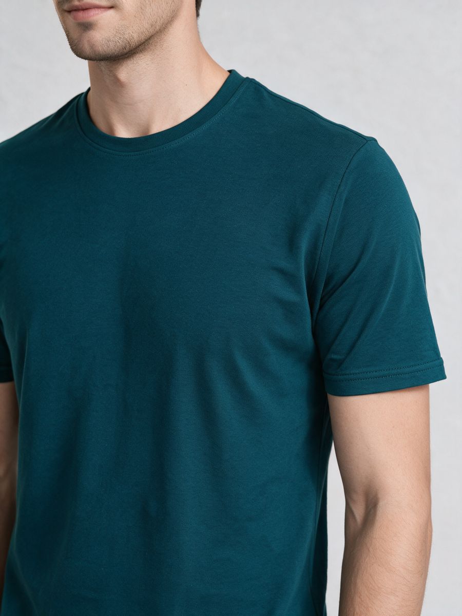 Men's Petrol Half Sleeve Round Neck Plain T-Shirt