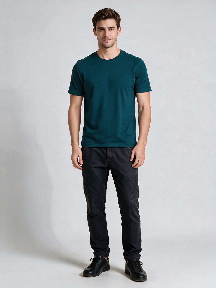 Men's Petrol Half Sleeve Round Neck Plain T-Shirt