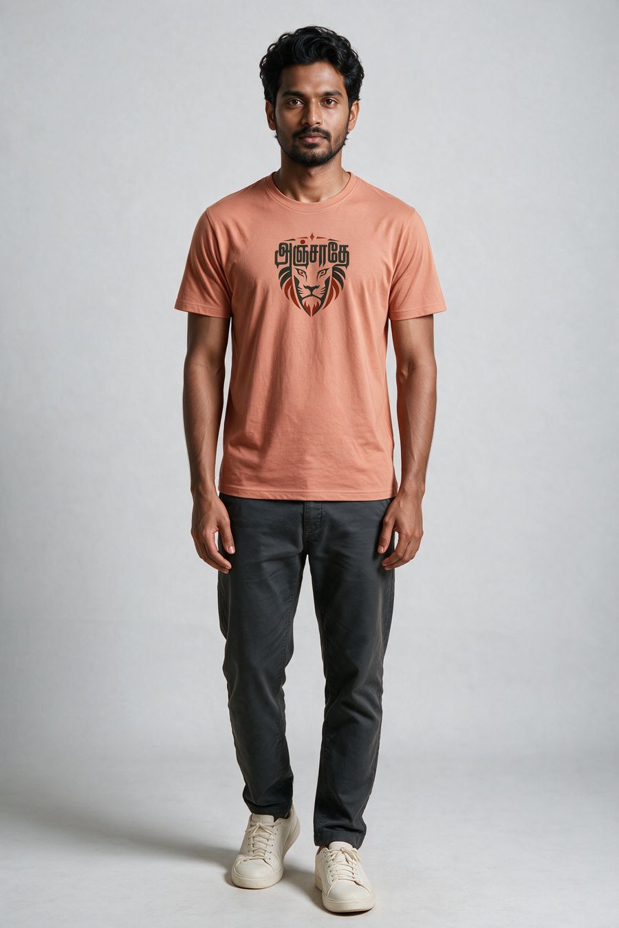 Anjathe Tamil Graphic T-Shirt — Saffron