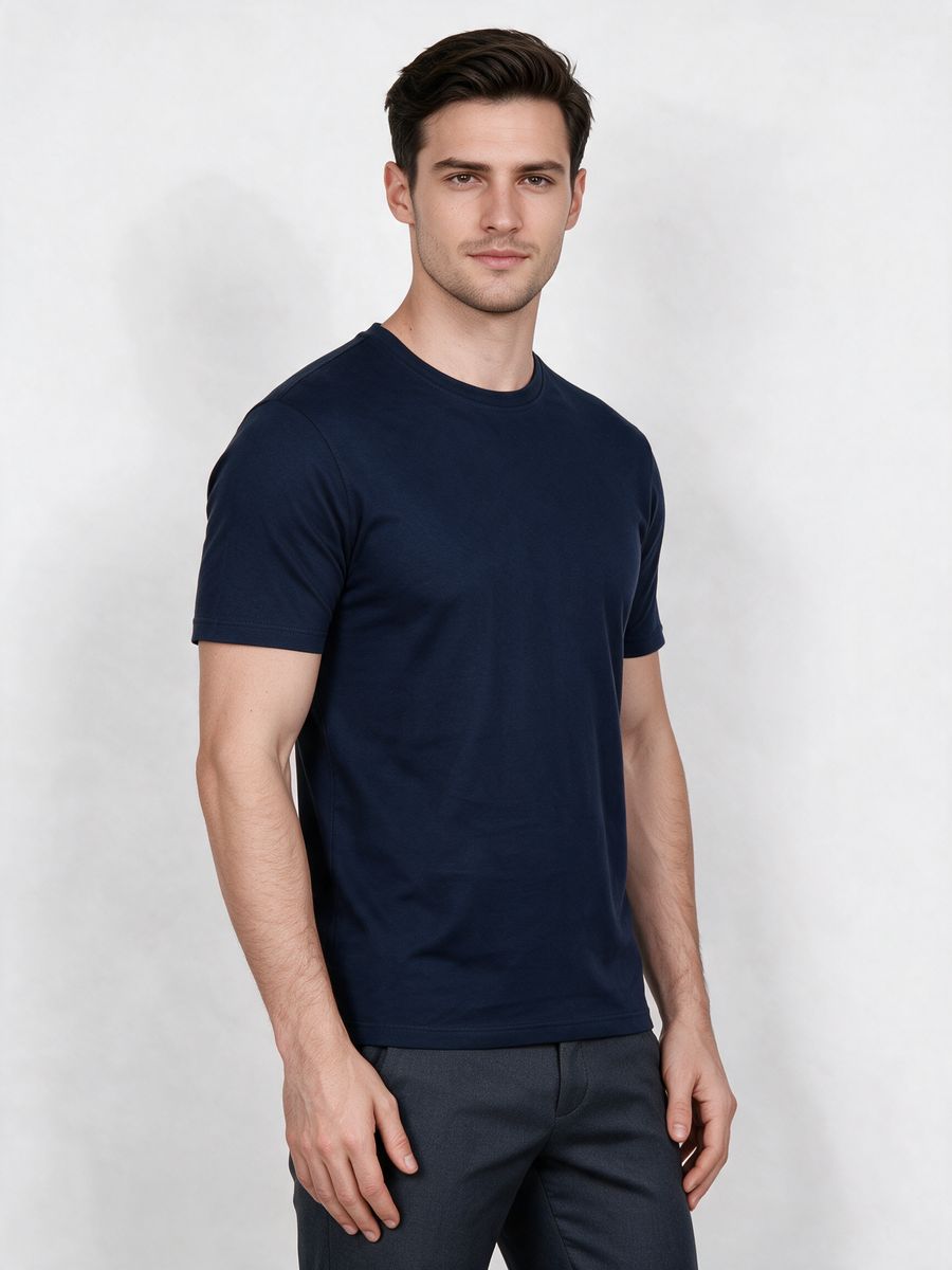 Men's Navy Blue Half Sleeve Round Neck Plain T-Shirt