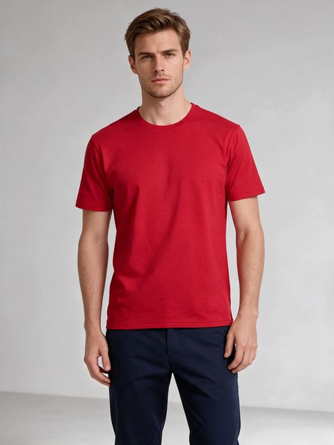 Men's Red Half Sleeve Round Neck Plain T-Shirt