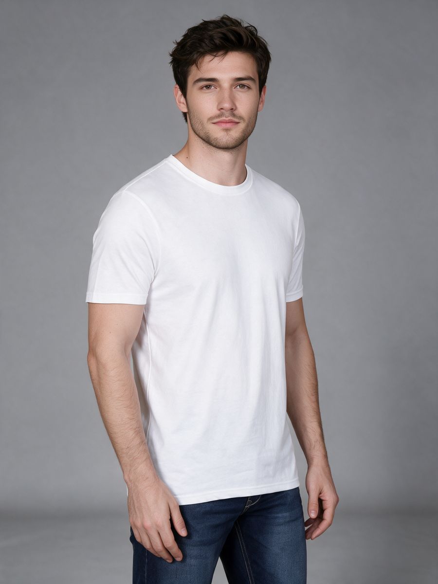 Men's White Half Sleeve Round Neck Plain T-Shirt