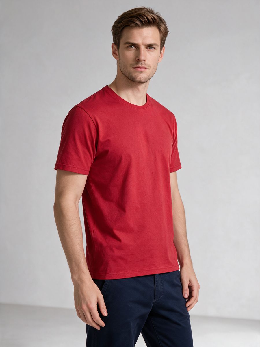 Men's Red Half Sleeve Round Neck Plain T-Shirt