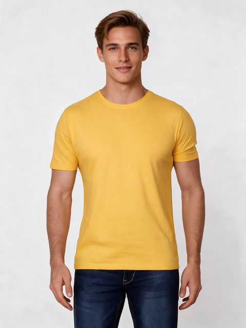 Men's Yellow Half Sleeve Round Neck Plain T-Shirt