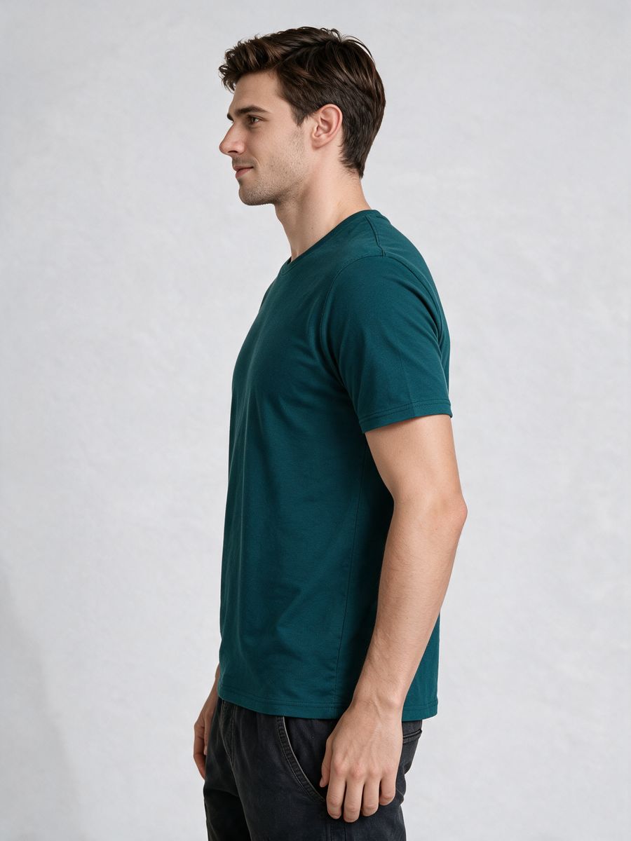 Men's Petrol Half Sleeve Round Neck Plain T-Shirt