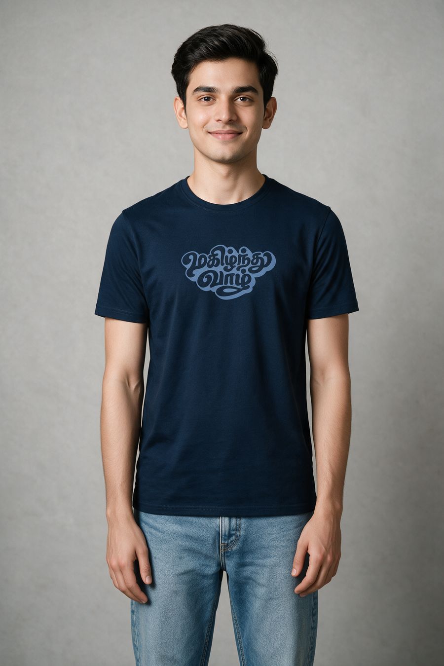 Magizhnthu Vaazh Tamil Typography T-Shirt For Men - Half Sleeve
