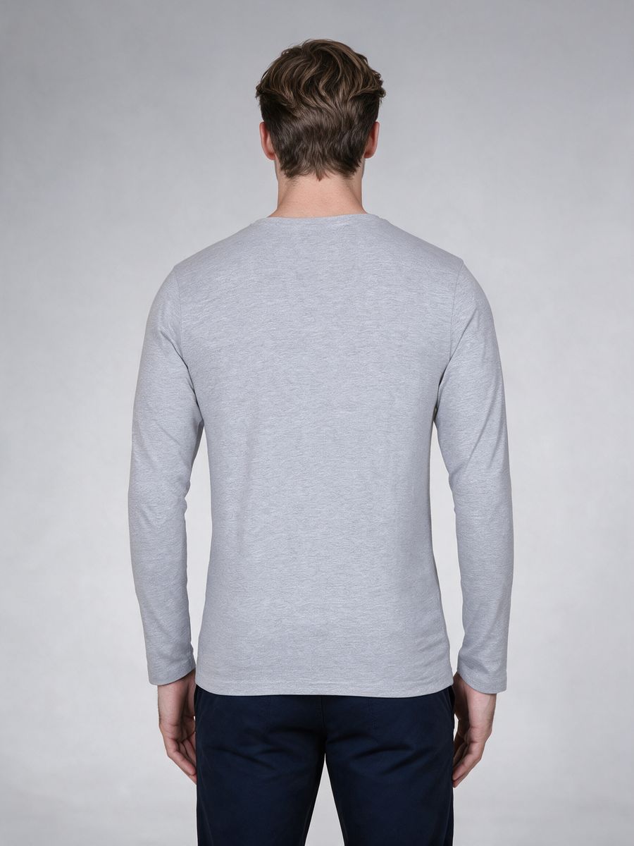 Men's Grey Melange Full Sleeve Round Neck Plain T-Shirt