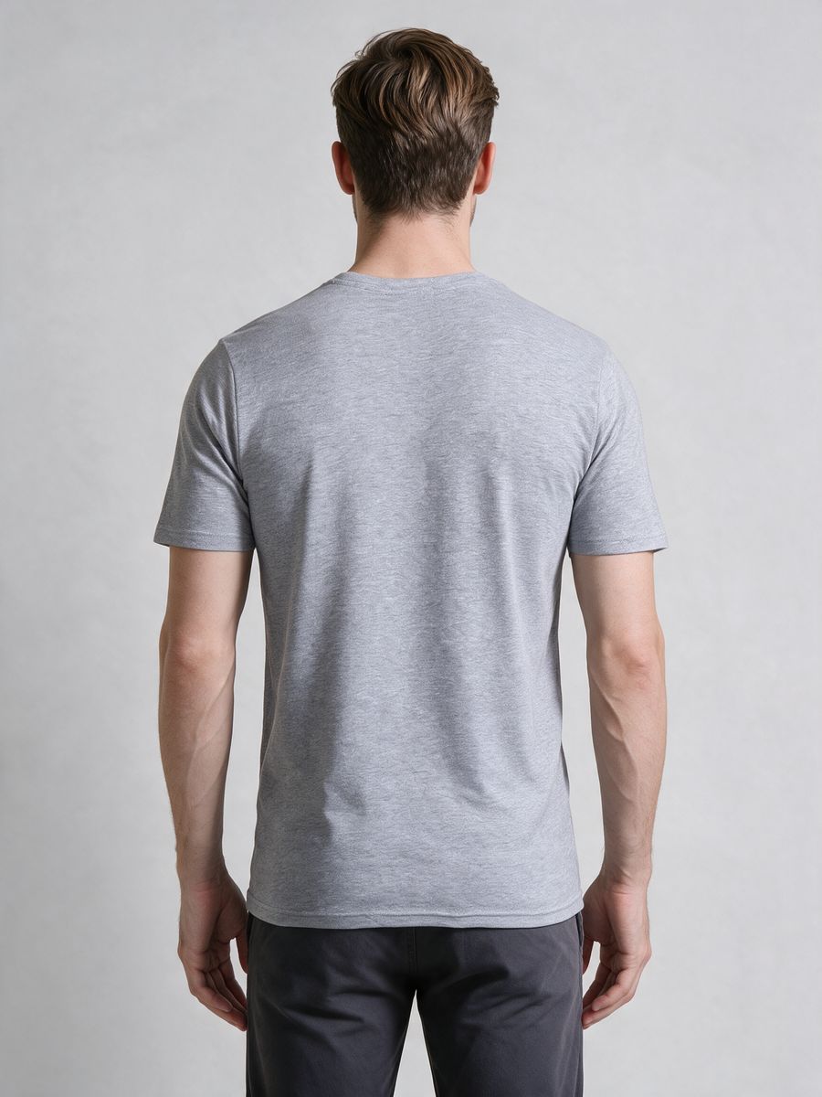Men's Grey Melange Half Sleeve Round Neck Plain T-Shirt