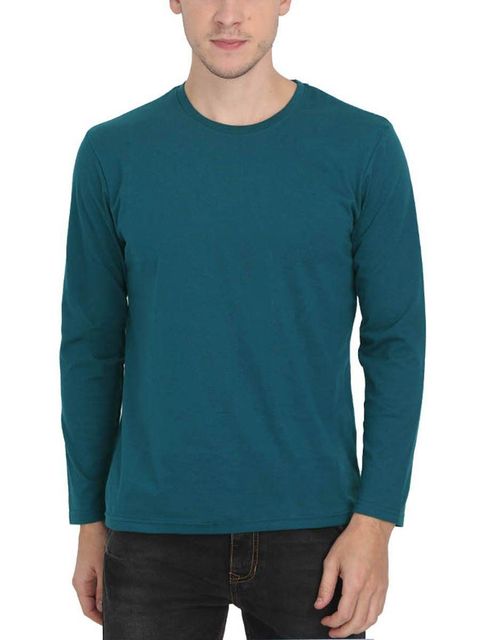 Men's Petrol Full Sleeve Round Neck Plain T-Shirt