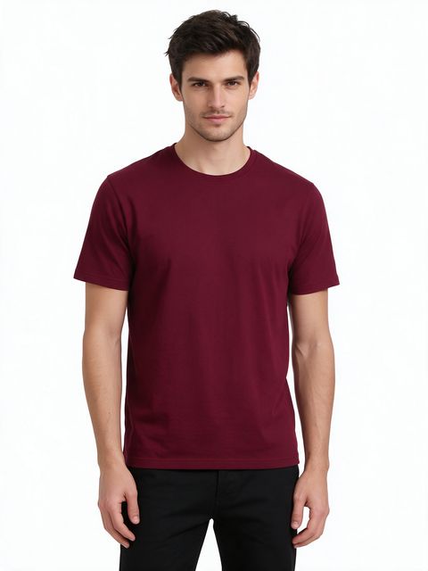 Men's Maroon Half Sleeve Round Neck Plain T-Shirt