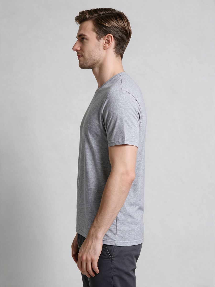Men's Grey Melange Half Sleeve Round Neck Plain T-Shirt