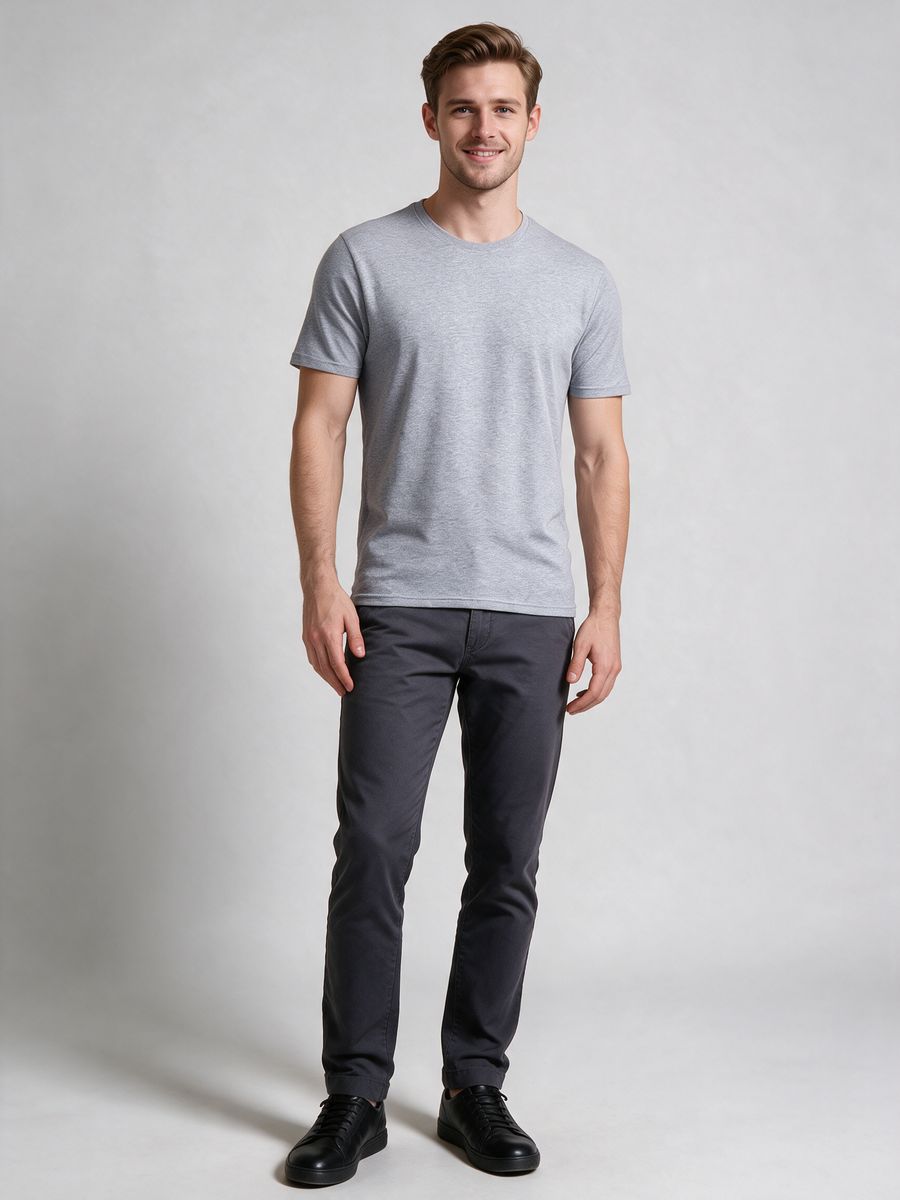 Men's Grey Melange Half Sleeve Round Neck Plain T-Shirt