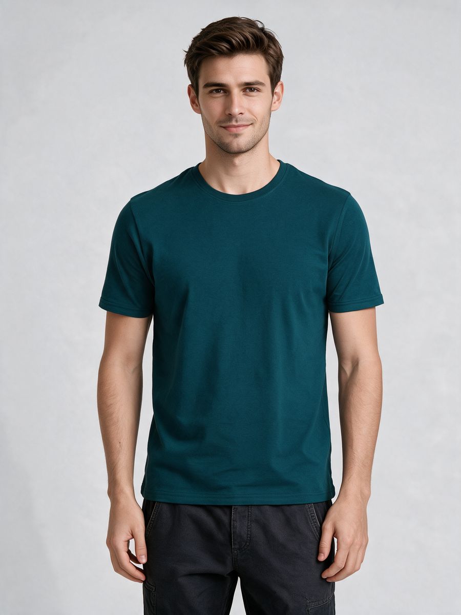 Men's Petrol Half Sleeve Round Neck Plain T-Shirt