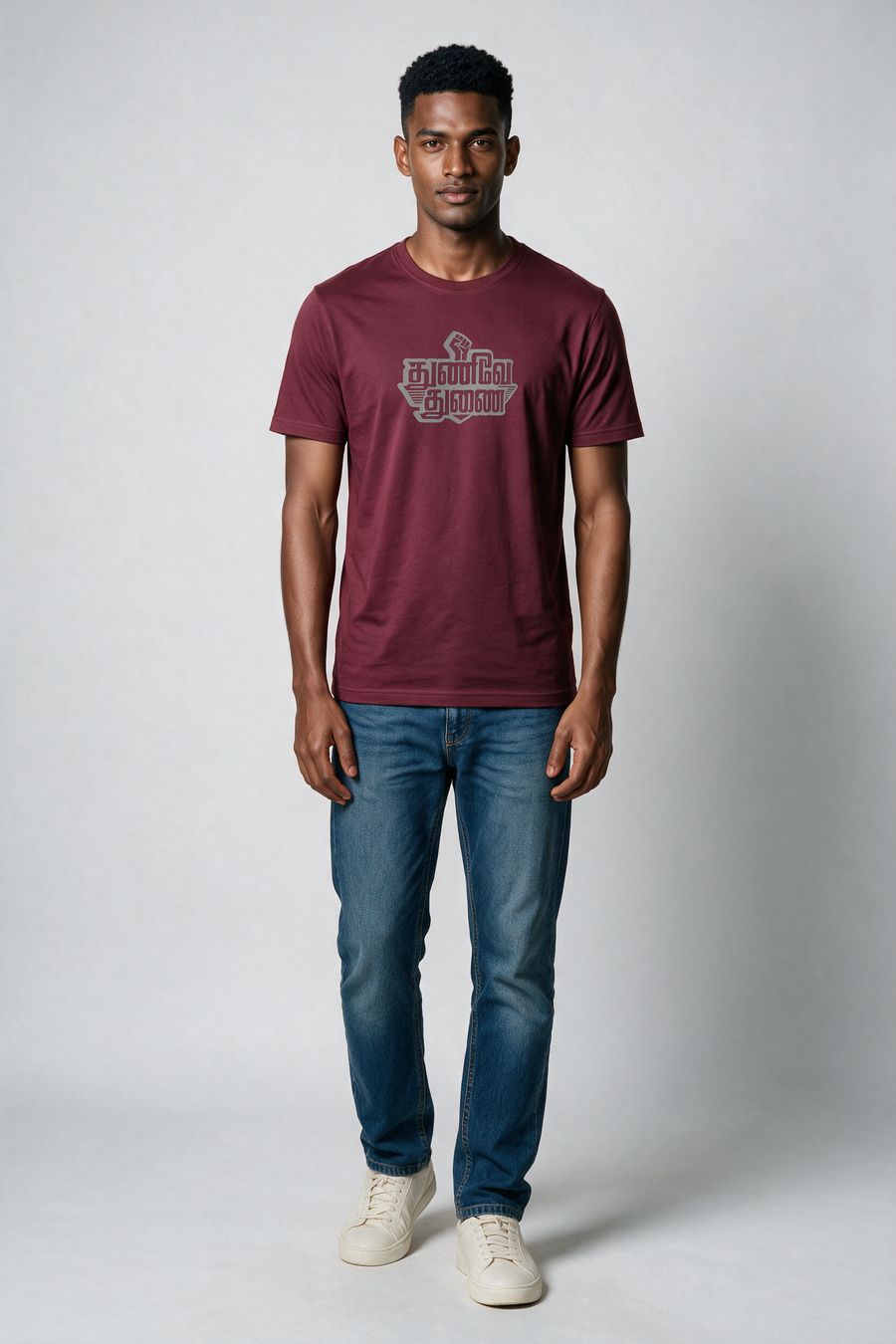 Thunive Thunai Tamil Typography T-Shirt — Maroon