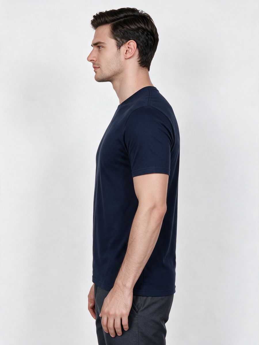Men's Navy Blue Half Sleeve Round Neck Plain T-Shirt