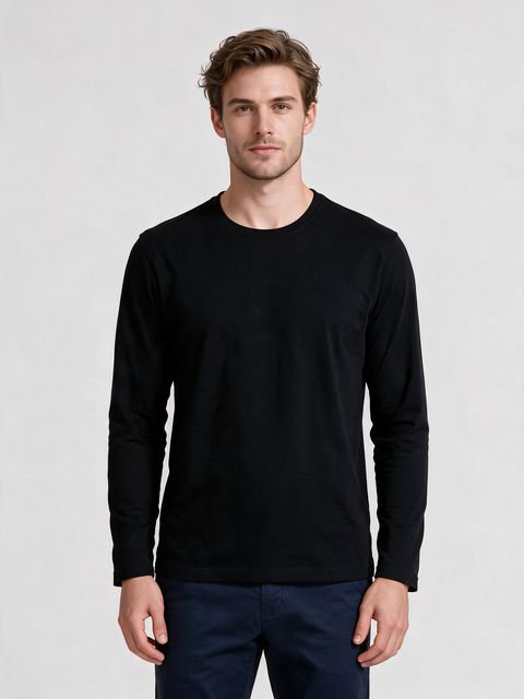 Men's Black Full Sleeve Round Neck Plain T-Shirt