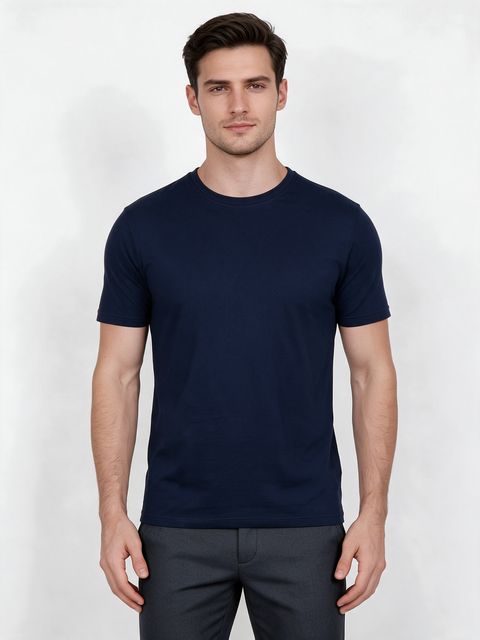 Men's Navy Blue Half Sleeve Round Neck Plain T-Shirt