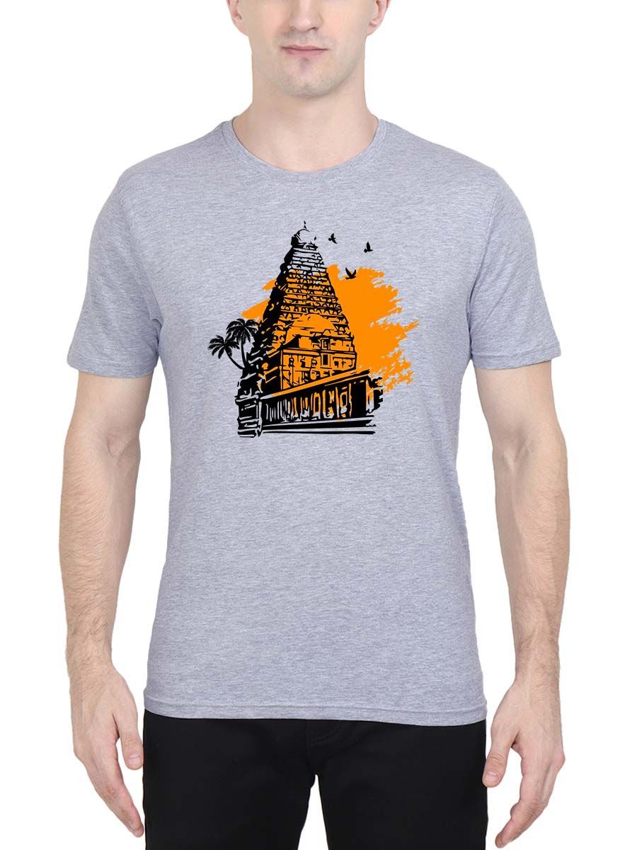 Thanjavur Temple Periya Kovil Grey Melange T-Shirt