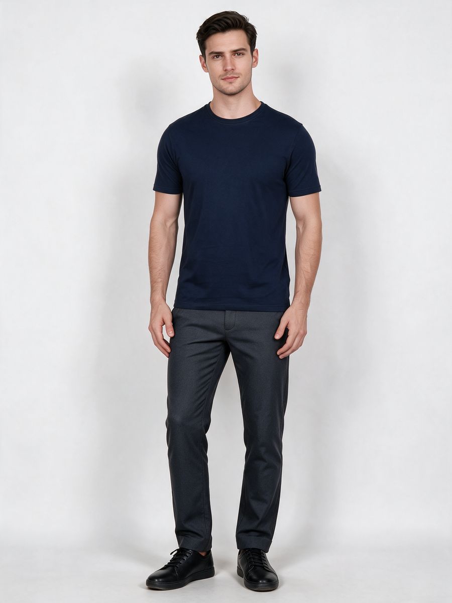 Men's Navy Blue Half Sleeve Round Neck Plain T-Shirt