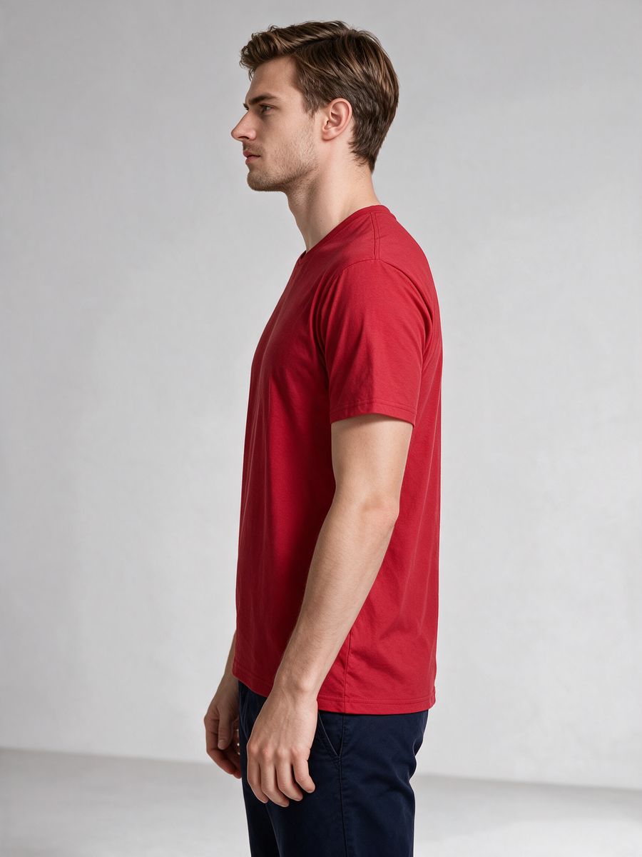 Men's Red Half Sleeve Round Neck Plain T-Shirt