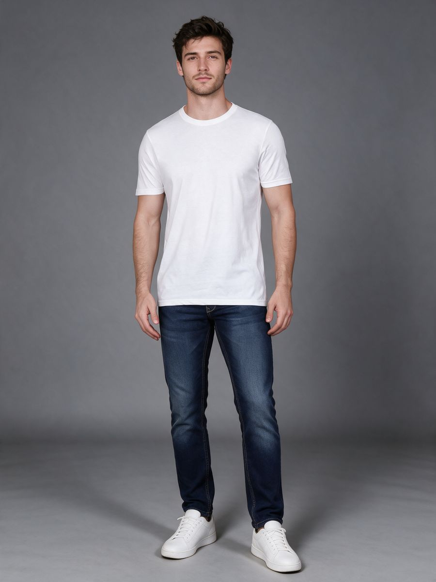 Men's White Half Sleeve Round Neck Plain T-Shirt