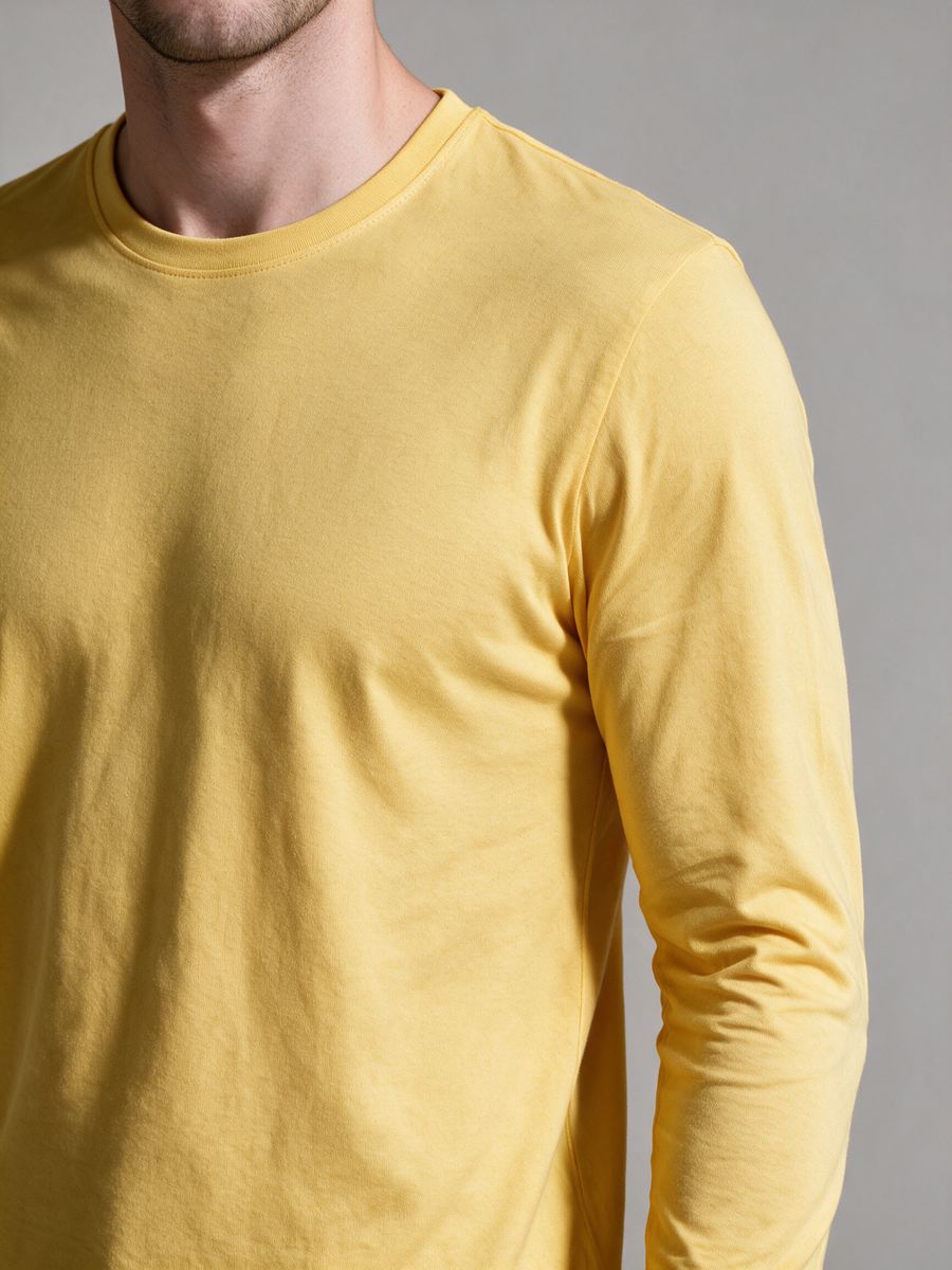 Men's Yellow Full Sleeve Round Neck Plain T-Shirt
