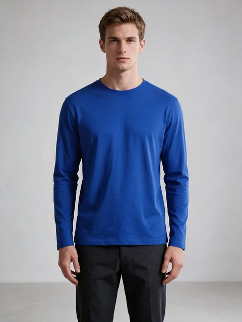 Men's Royal Blue Full Sleeve Round Neck Plain T-Shirt
