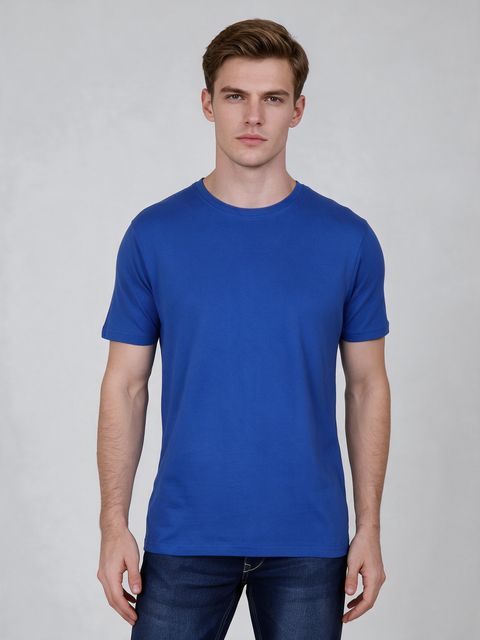 Men's Royal Blue Half Sleeve Round Neck Plain T-Shirt