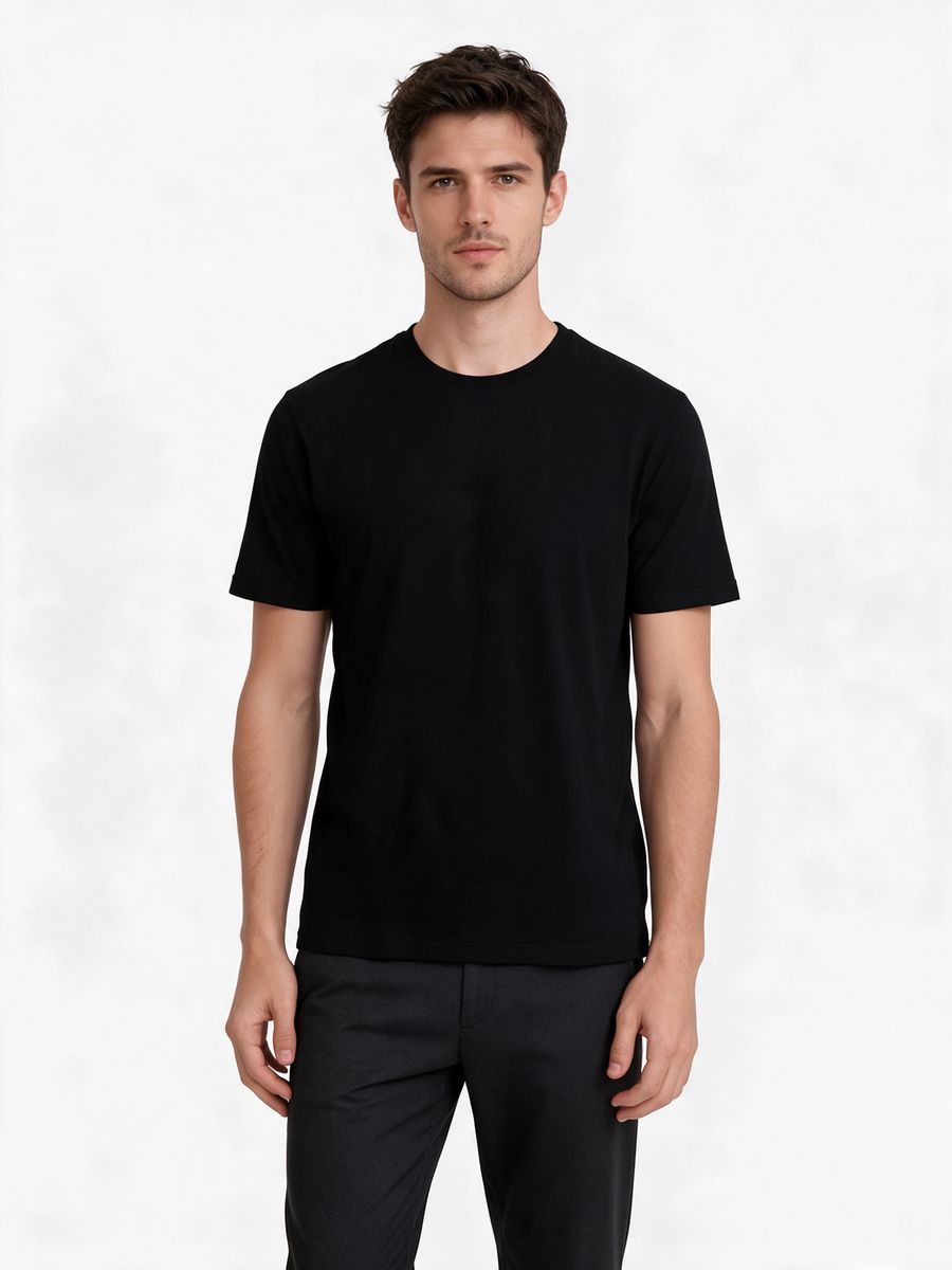 Men's Black Half Sleeve Round Neck Plain T-Shirt