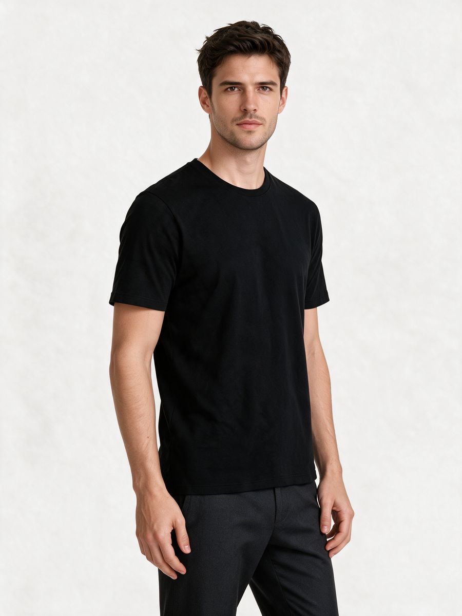 Men's Black Half Sleeve Round Neck Plain T-Shirt