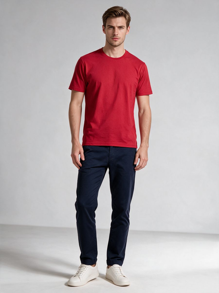 Men's Red Half Sleeve Round Neck Plain T-Shirt