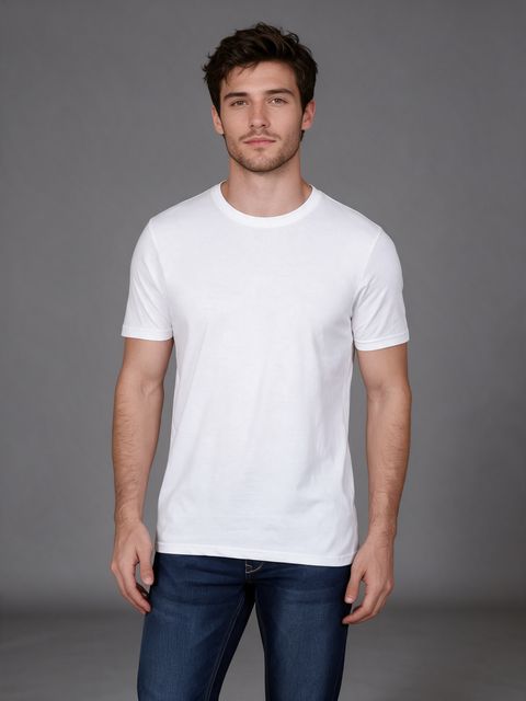 Men's White Half Sleeve Round Neck Plain T-Shirt