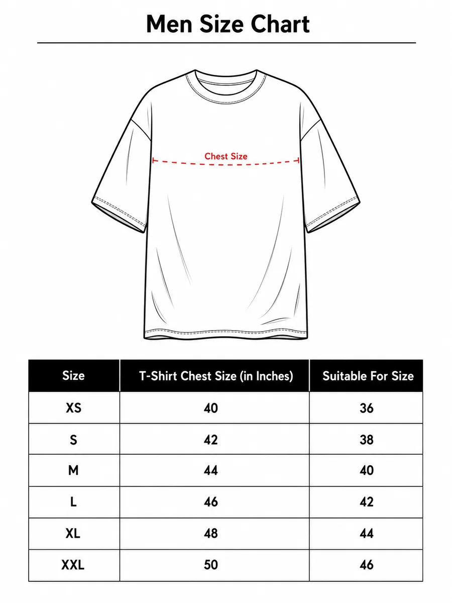 Men oversized T-shirt size chart