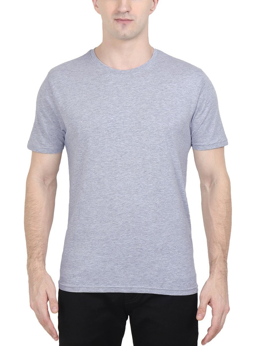 Plain Men's Grey Melange Half Sleeve Round Neck T-Shirt - Kalvettu