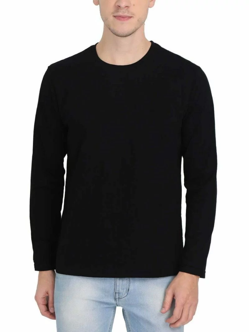 Men's Black Full Sleeve Round Neck Plain T-Shirt